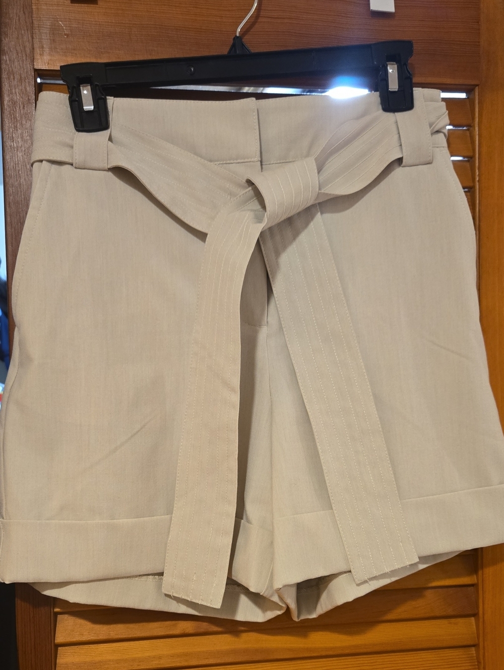 Rachel Zoe High-Waist Paperbag Tie-Belt Shorts in Light Beige